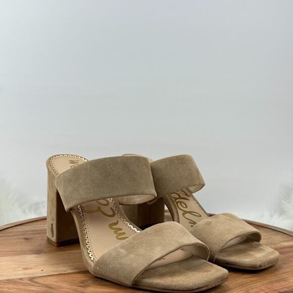 Sam Edelman Delaney Beige Suede Leather Women's US 8.5 Block Heel Mules - Picture 8 of 14